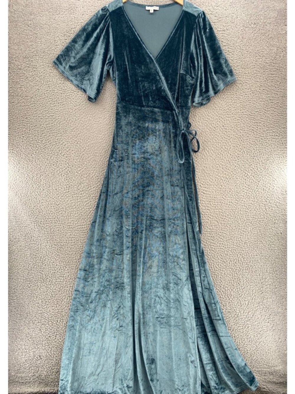Baltic Born Dress Women Large Gray Velvet True Wrap Half Puff Flare Sleeve Maxi